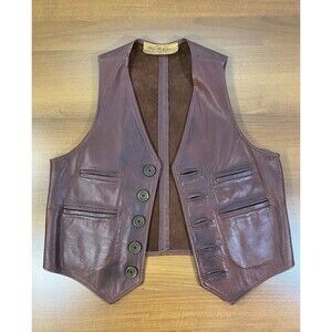 VTG Walter Dyer Leather Vest Mens 44 Framingham Mass USA Western Biker Brown